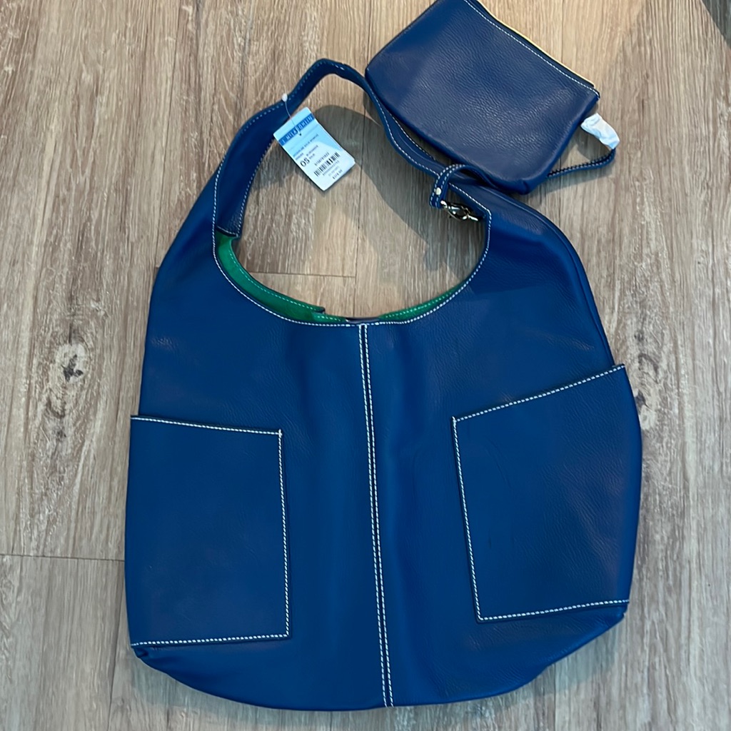 Nwt J.Mclaughlin Blue Leather Shoulder Bag .